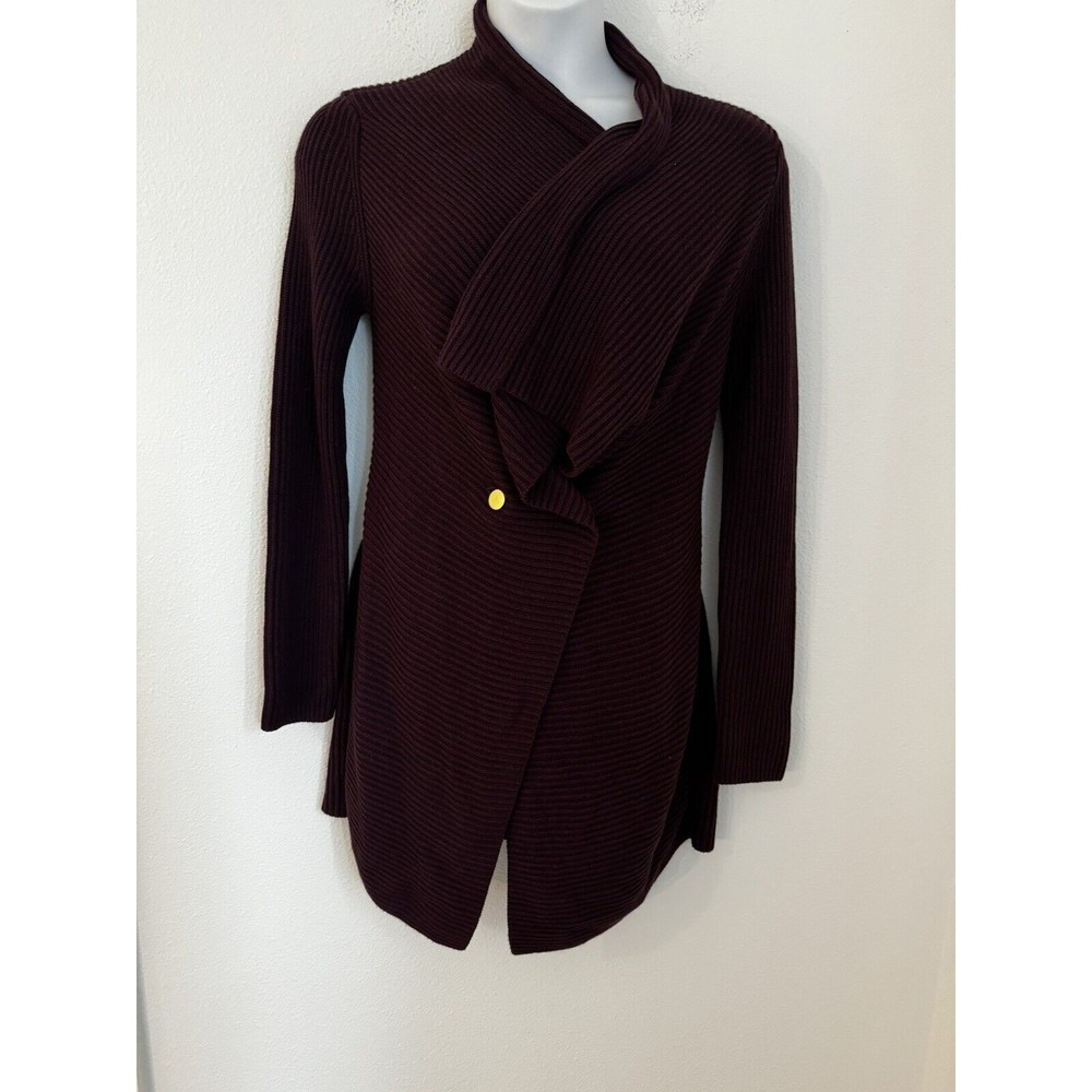 NWT CAbi Regal Drapey Knit Cardigan Sweater Mulberry Wine Double Breaste…